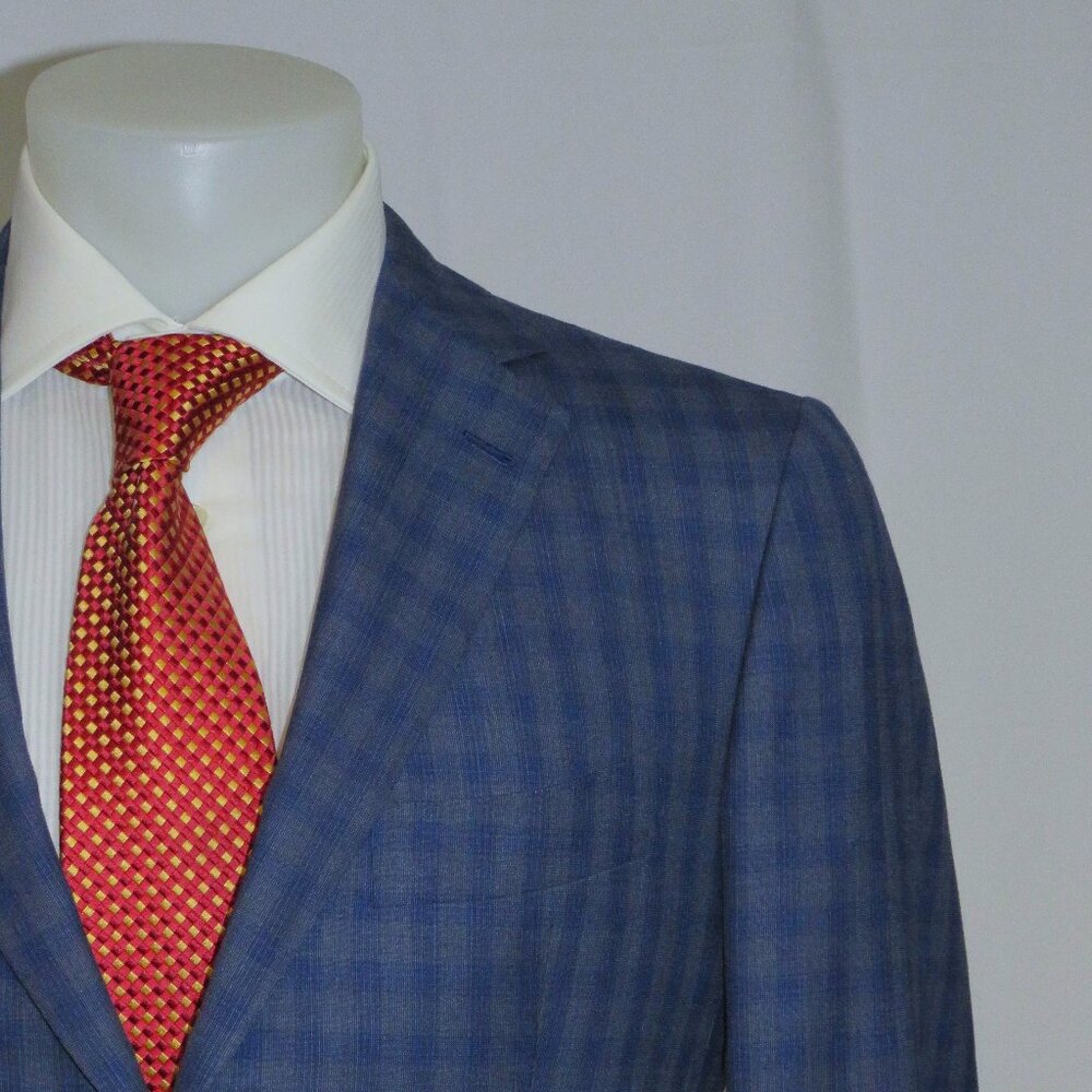 Cesare Attolini Custom Cashmere Blend Blue Check Suit 38R NWOT
